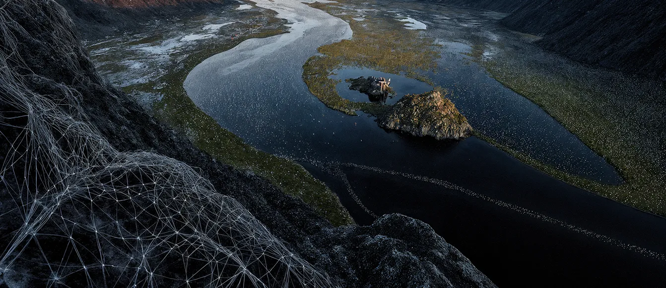 Arial view of a flooded field