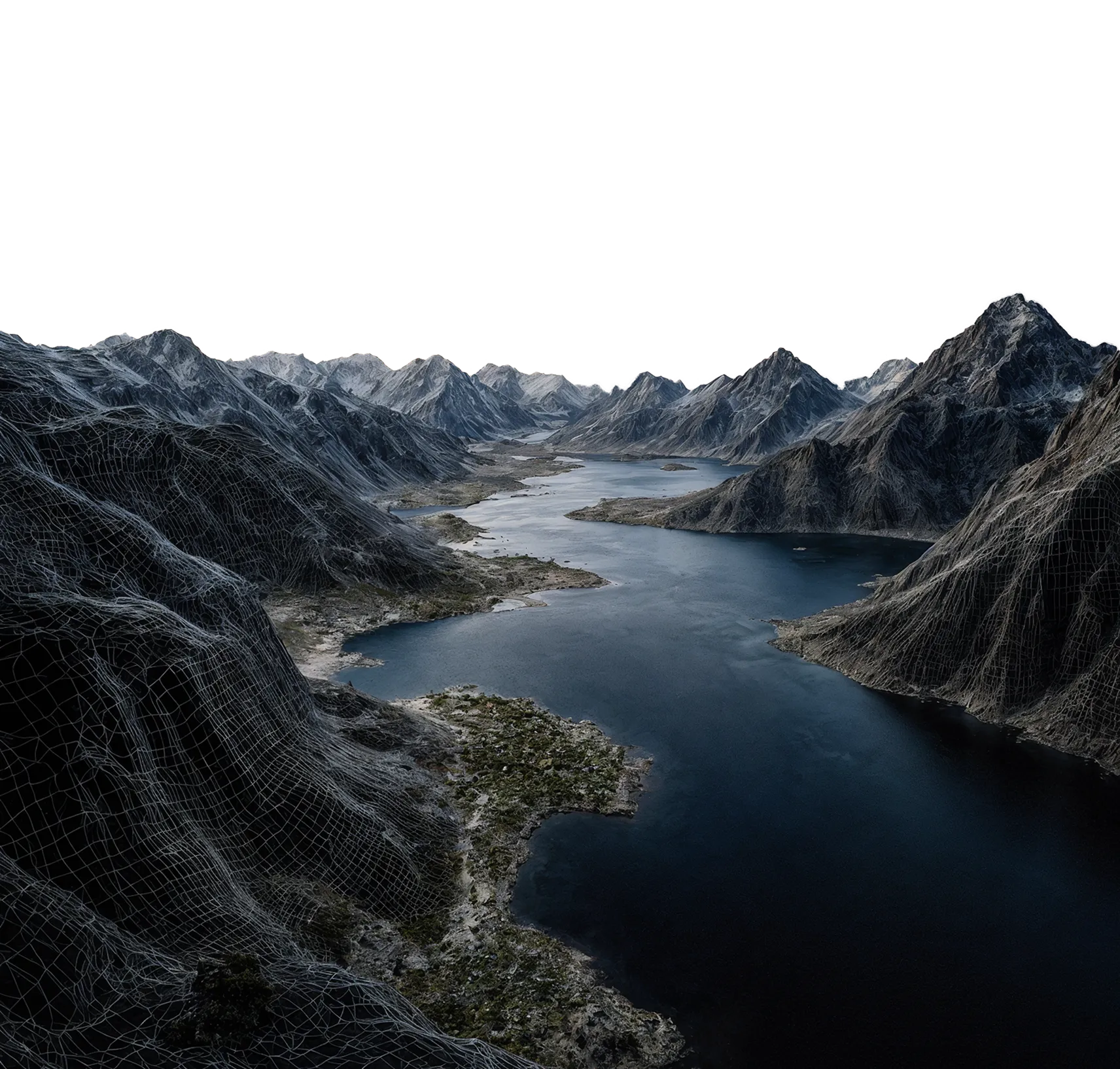 Arial view of a flooded mountain range