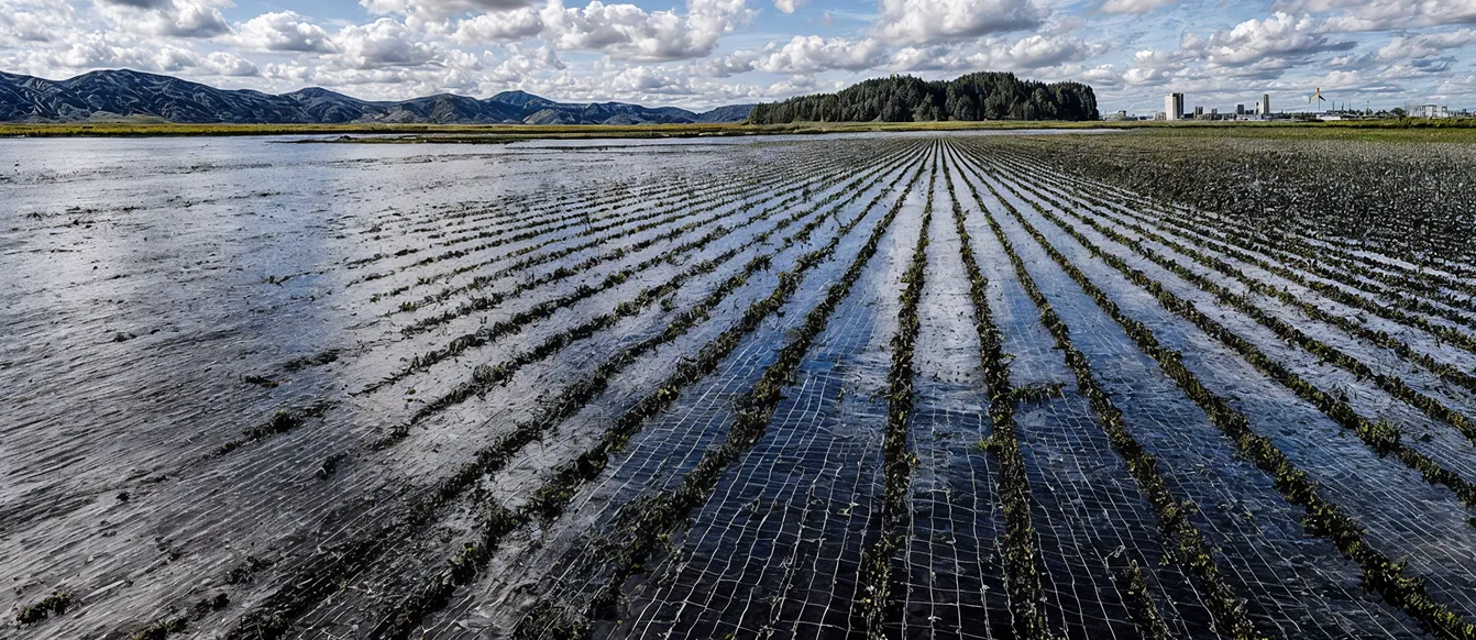 Arial view of a flooded field