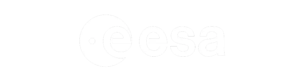 European Space Agency (ESA) logo with stylized 'e' and 'esa' text in white on transparent background.