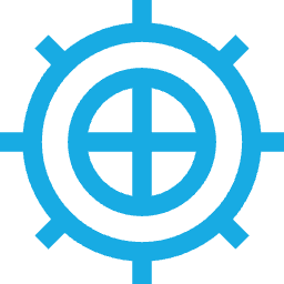 Ícono azul de un timón de barco con una mira en el centro.