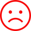 Icône de visage triste rouge avec une bouche tournée vers le bas.