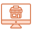 Icône d'un ordinateur portable affichant une boutique en ligne avec un sac de shopping sur l'écran.
