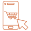 Icône de chariot d'achat orange avec un signe plus indiquant un ajout à un panier.