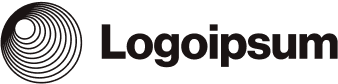 Logo of Logoipsum with circular abstract design to the left of the text.