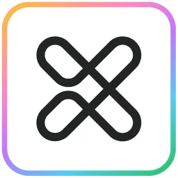 Symbole abstrait noir formant un motif de croisement, encadré par un carré avec un dégradé de couleurs pastel.