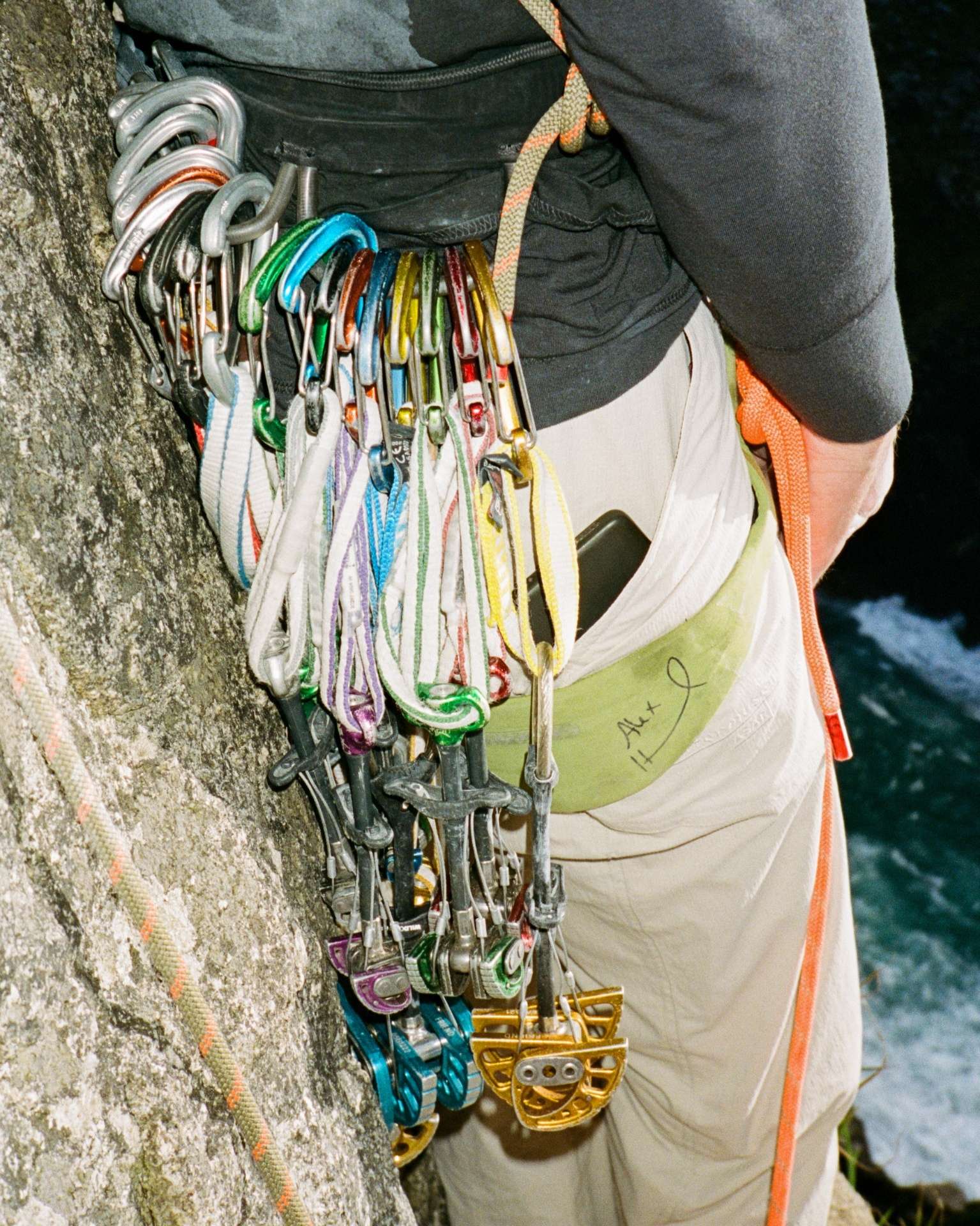up close image of climbing belt equipment 