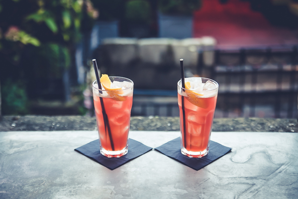 Two Christmas cocktails, Deck The Halls, on the windowsill at Sub 13