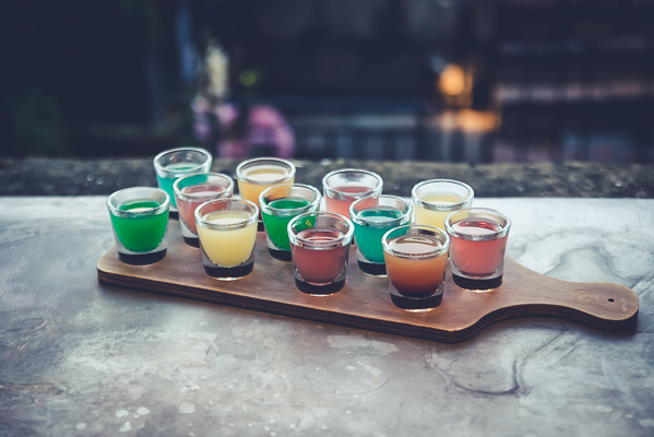 A Santa's List shot board with our Naughty and Nice Shots