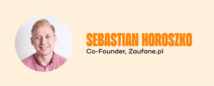 Portret Sebastiana Horoszko, współzałożyciela Zaufane.pl, uśmiechnięty, w koszuli w kratę