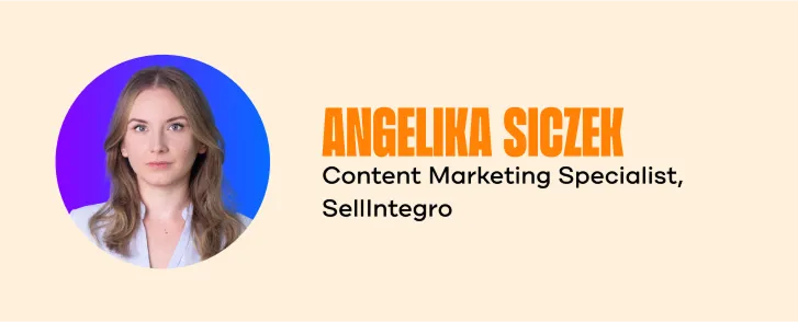 Portret Angeliki Siczek na tle gradientu niebiesko-fioletowego, specjalistka ds. content marketingu.