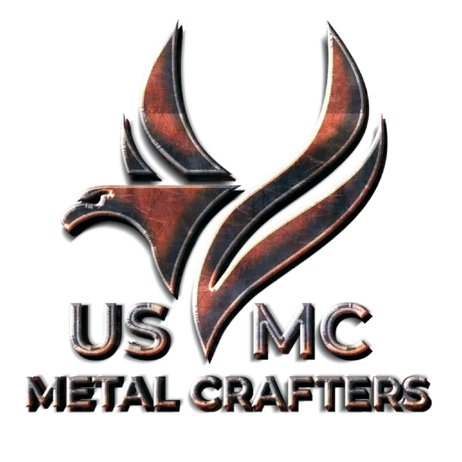 The image features a logo that incorporates a bird alongside the text "US METAL CRAFTERS." The design utilizes specific fonts and graphics to achieve a distinctive visual appearance. It combines elements of symbol and typography, emphasizing its design aspects.