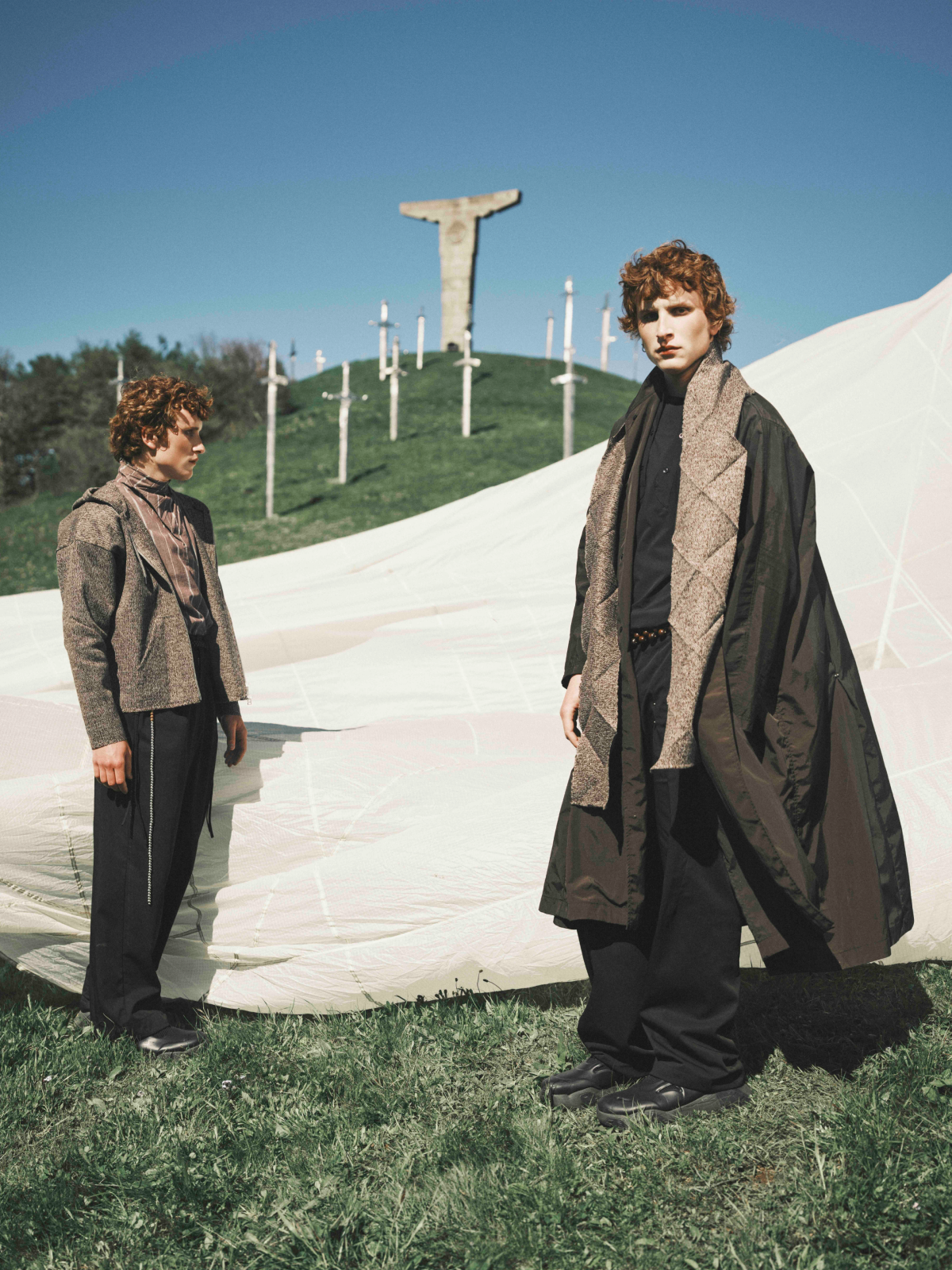 Cinematic still from RESH fashion campaign — wide frame with model