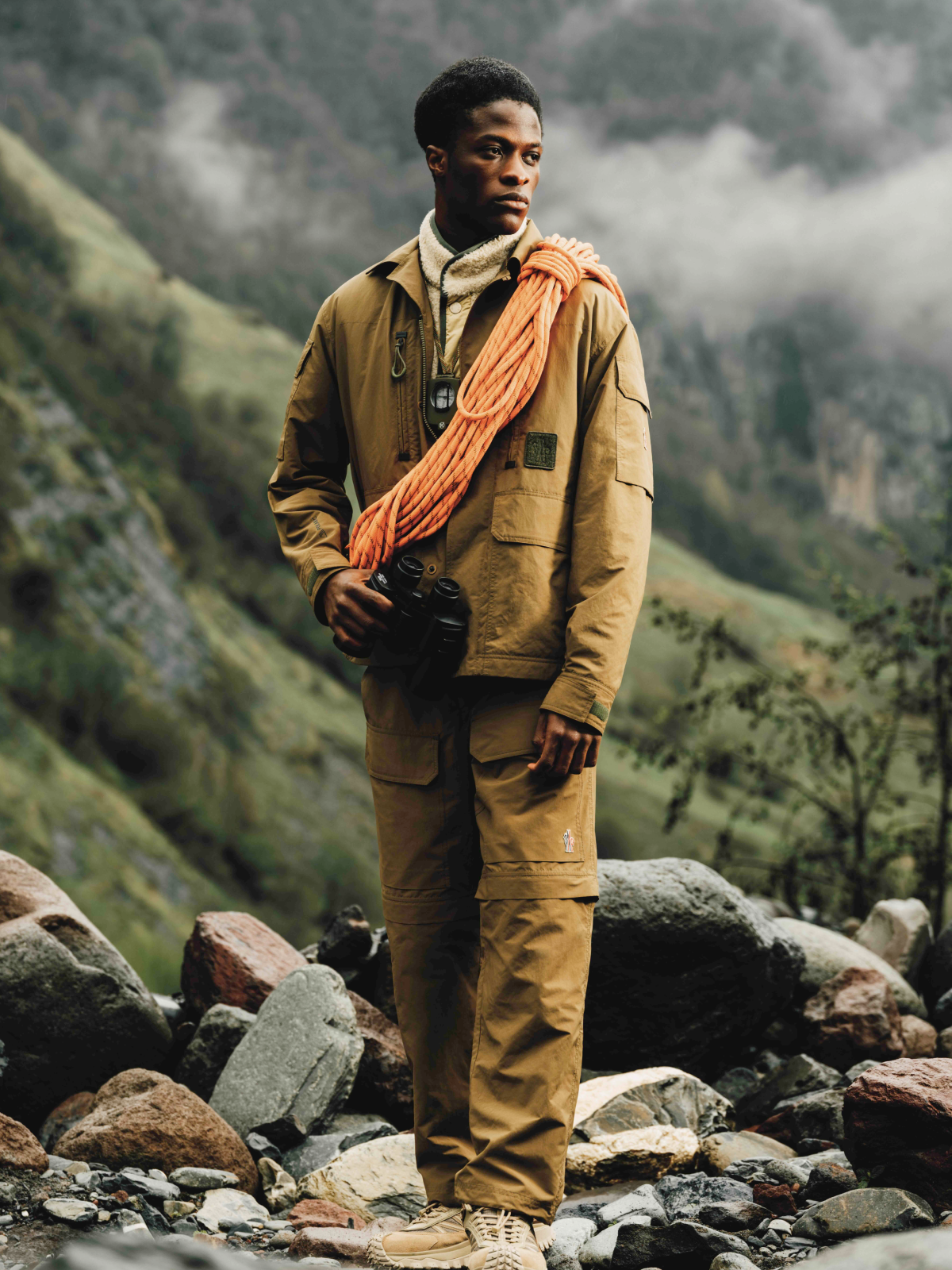 Fashion still from RESH Moncler Grenoble campaign –  wide frame with model in jacket