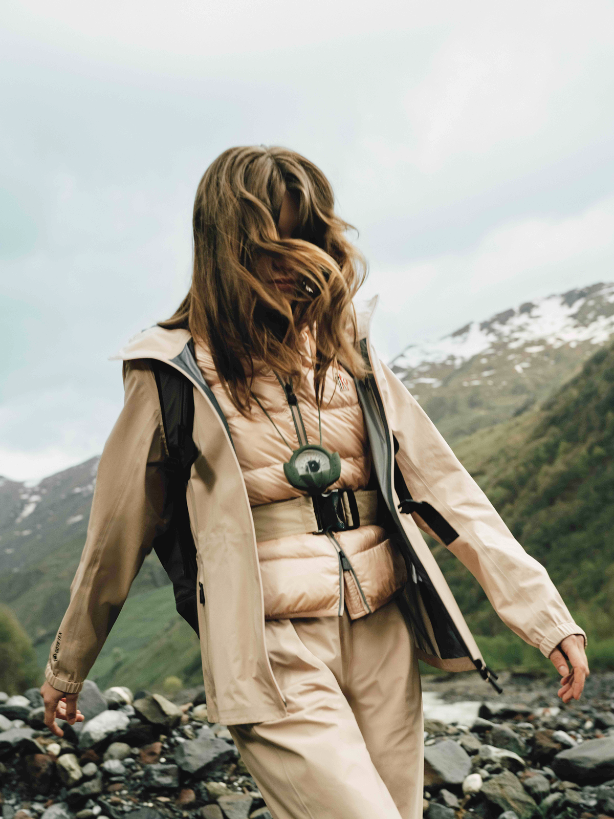 Fashion still from RESH Moncler Grenoble campaign –  wide frame with model in jacket