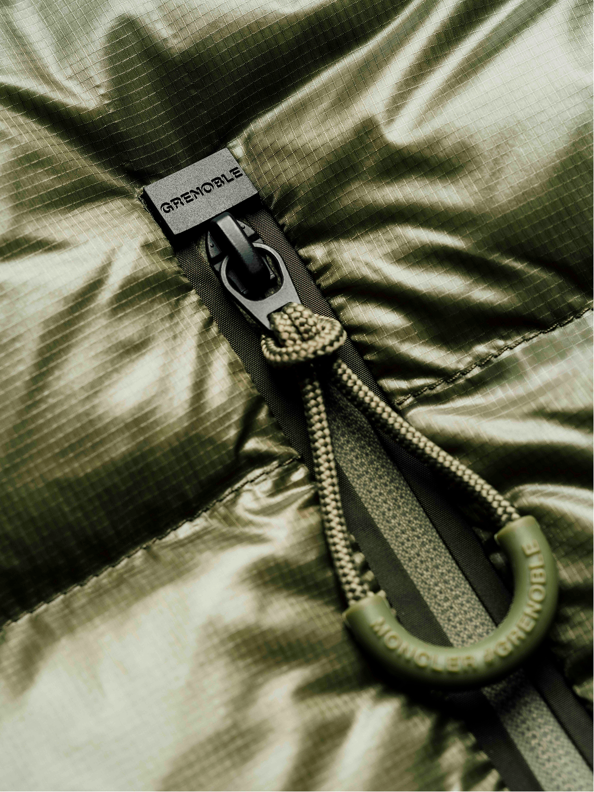 Fashion still from RESH Moncler Grenoble campaign –  close look green jacket