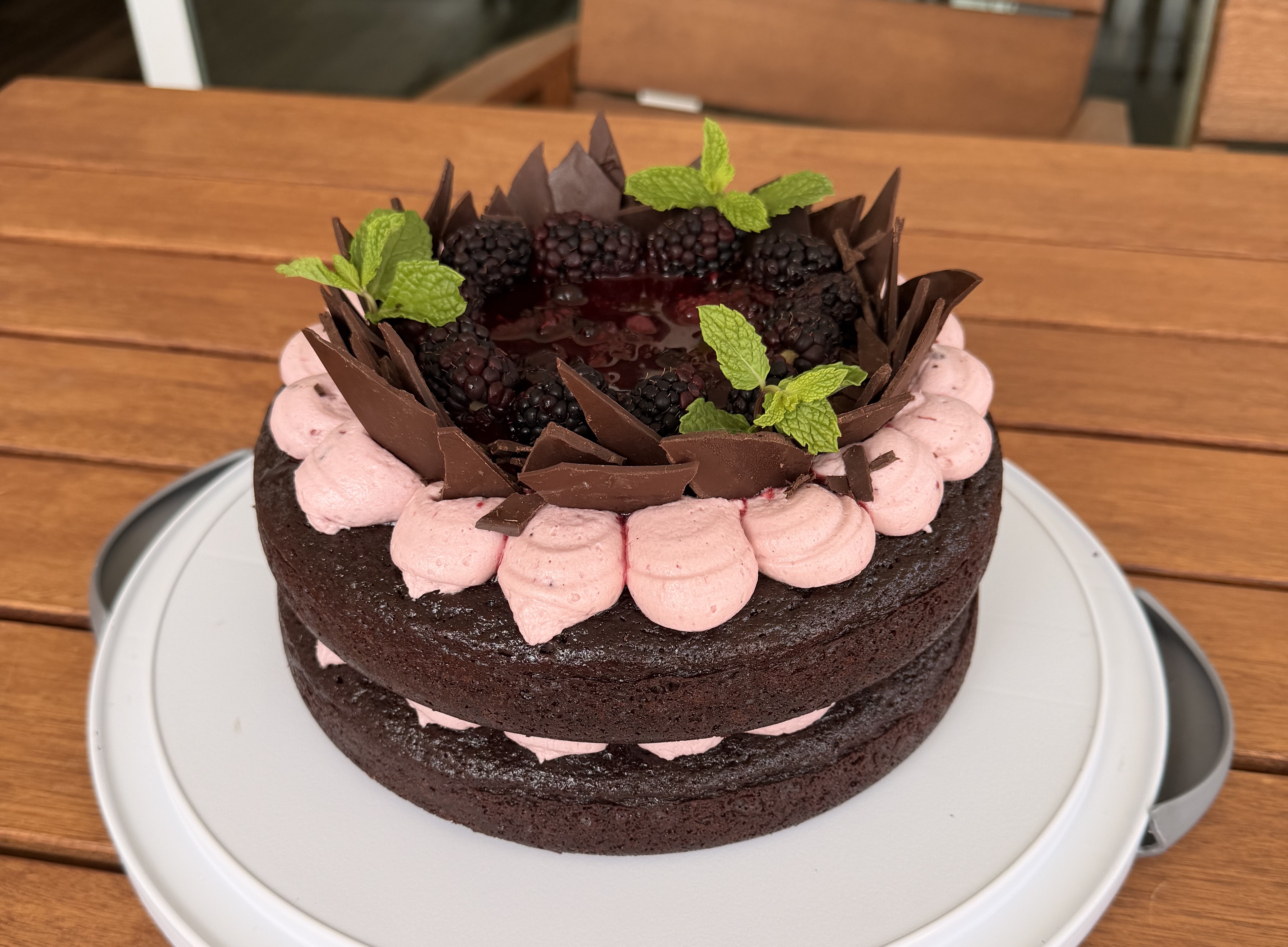 Chocolate Cake with Berry Buttercream & Berry Compote