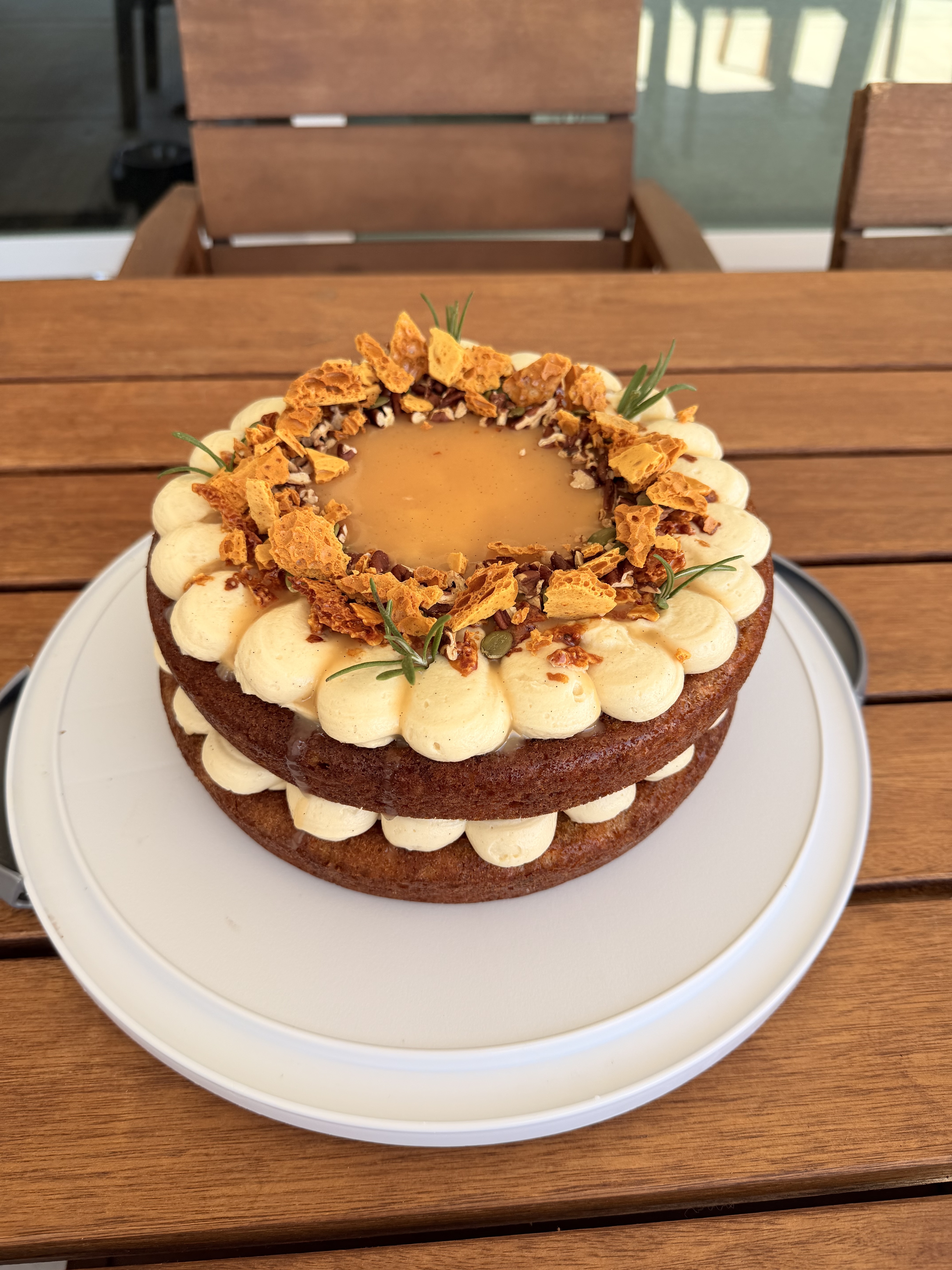 Carrot & Honeycomb Cake with Ginger Cream Cheese Frosting & Vanilla Bean Caramel