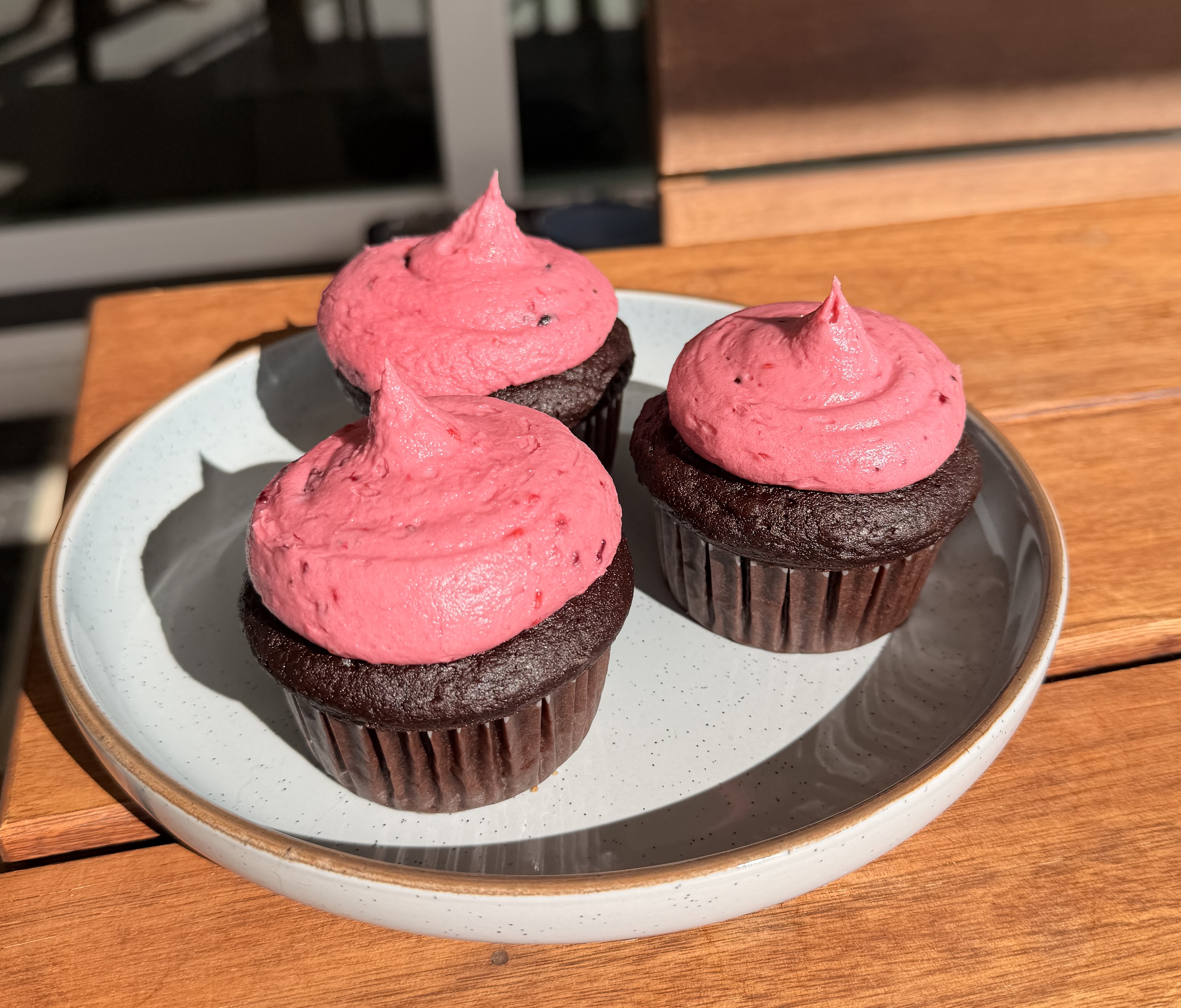 Chocolate Cupcakes with Berry Cream Cheese Frosting