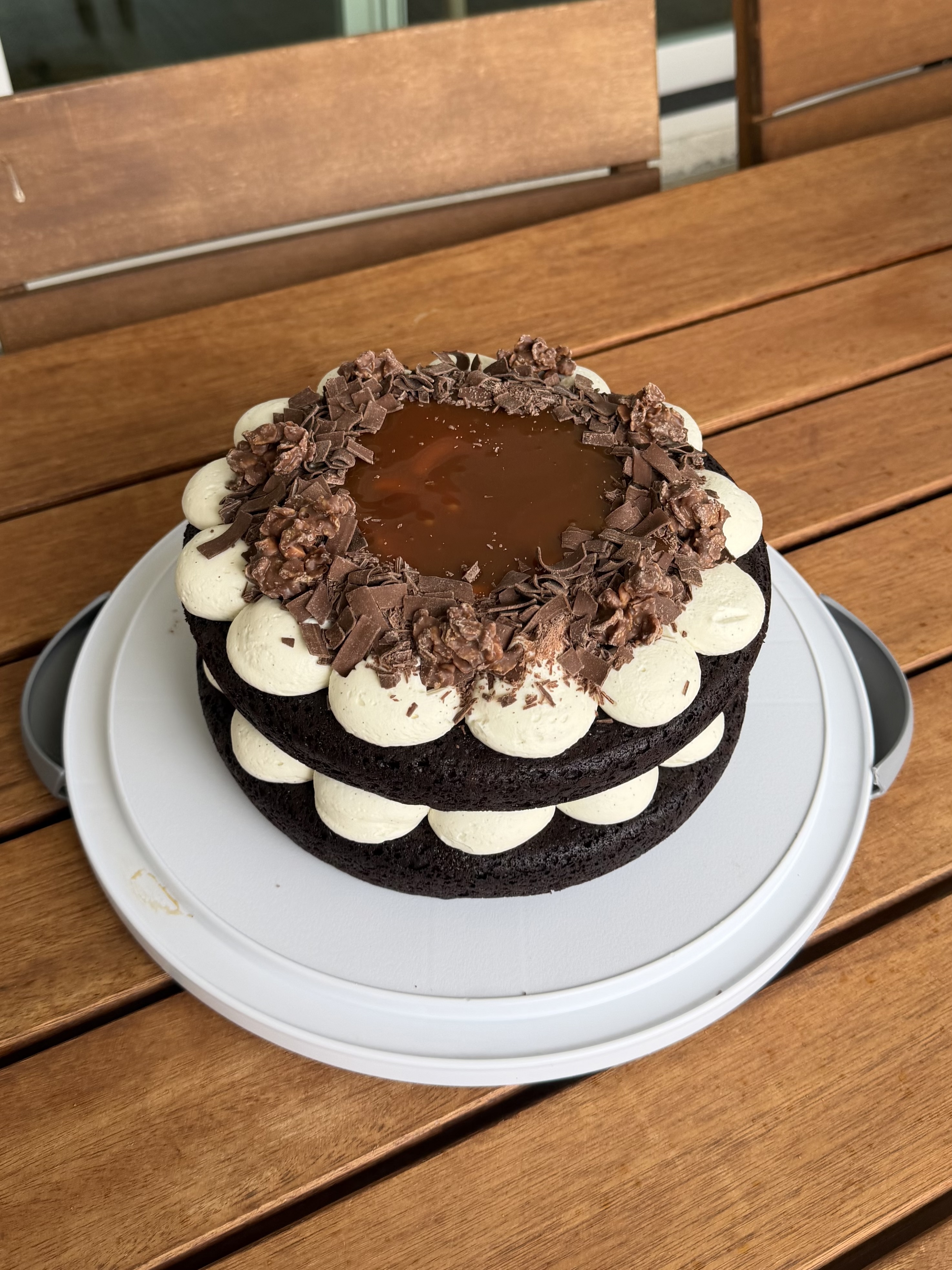 Mexican Chocolate Cake with Vanilla Bean Whipped Ganache, Chocolate Mousse & Caramel