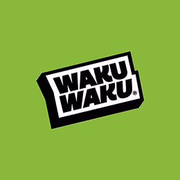 WAKU WAKU brand logo in bold black and white on a green background.