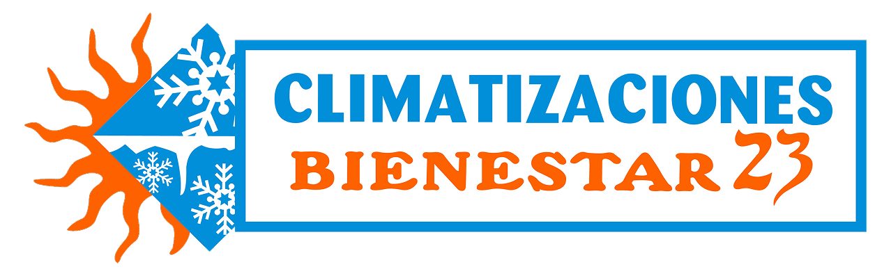 Logo with an orange sun, blue snowflakes, and text reading 'CLIMATIZACIONES BIENESTAR 23' in blue and orange.