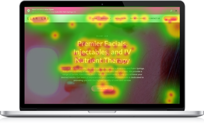 Heatmap over a webpage showing a baby in a diaper crawling on the left and text with stacked diapers on the right.