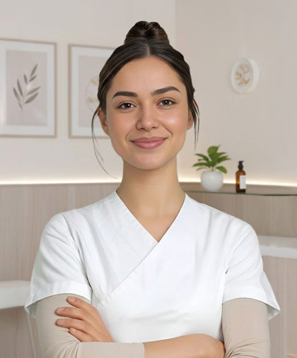 Female med spa founder standing in the lobby