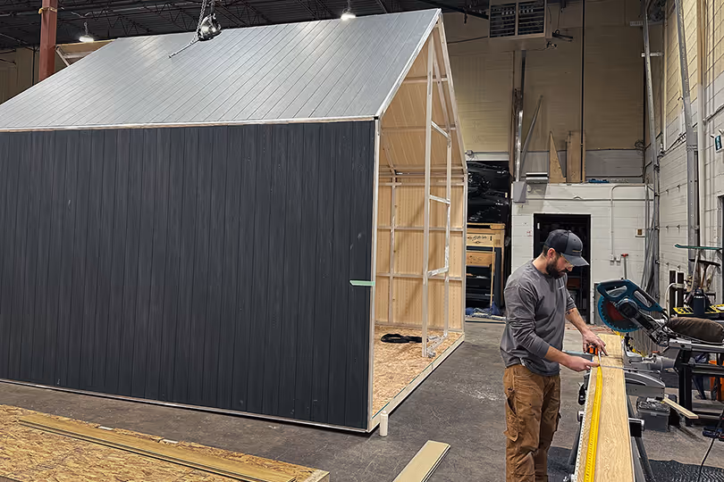 custom trade show exhibit being built inside a Calgary millwork studio