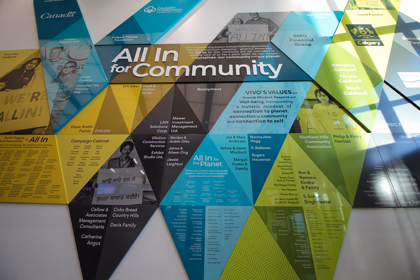 dimensional donor recognition wall display at a Calgary Sports Centre