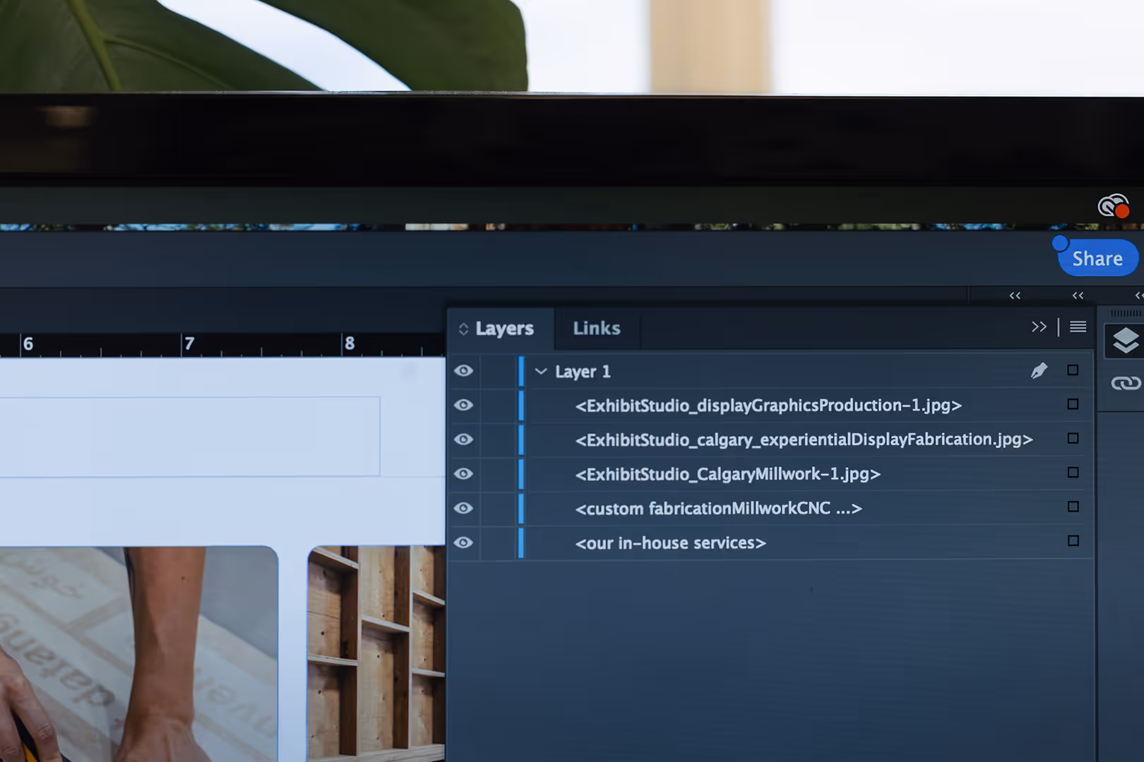 indesign layers pulled up on a computer monitor.