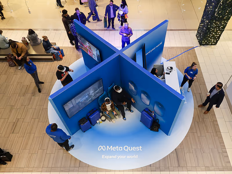 open-concept retail display with VR demo zones inside west edmonton mall