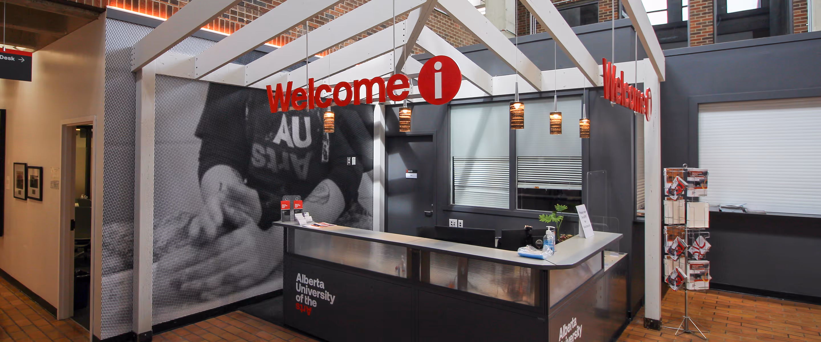 custom reception information desk space at a university campus