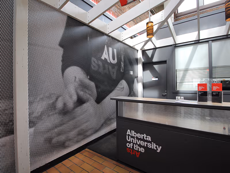 large-scale wall mural showing a close up image of pottery at the alberta university of the arts in calgary