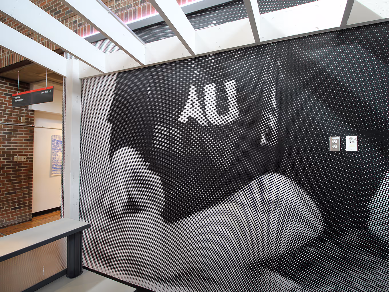 large-scale vinyl wall mural graphic showing a black and white dotted image of pottery