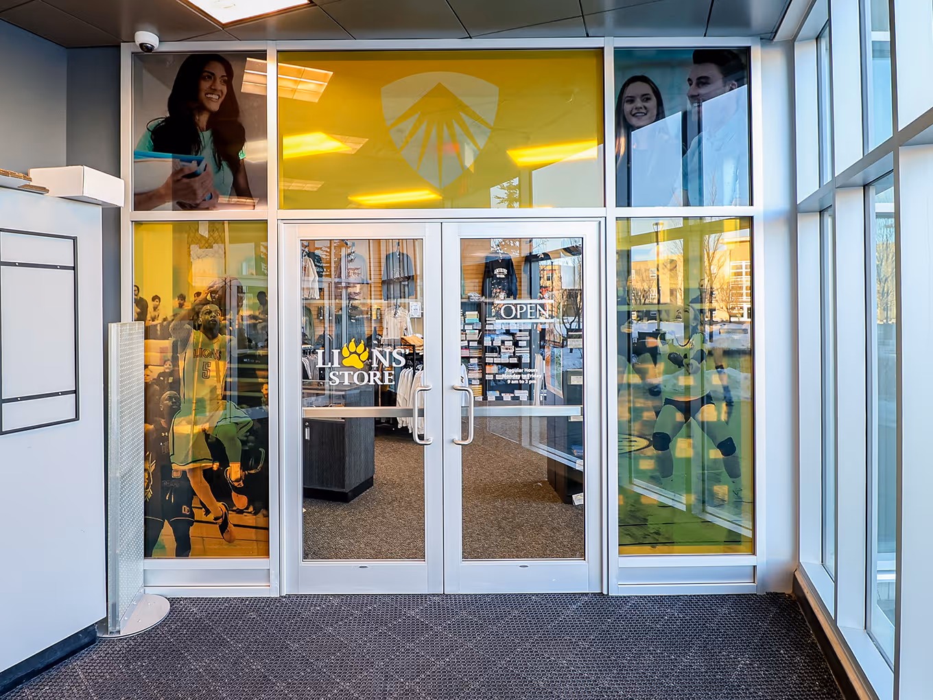 bookstore entrance with window privacy film graphics