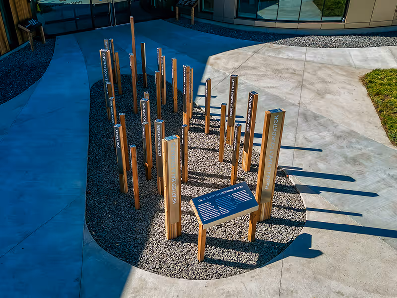 custom outdoor donor recognition display with multi-height pillars in Calgary