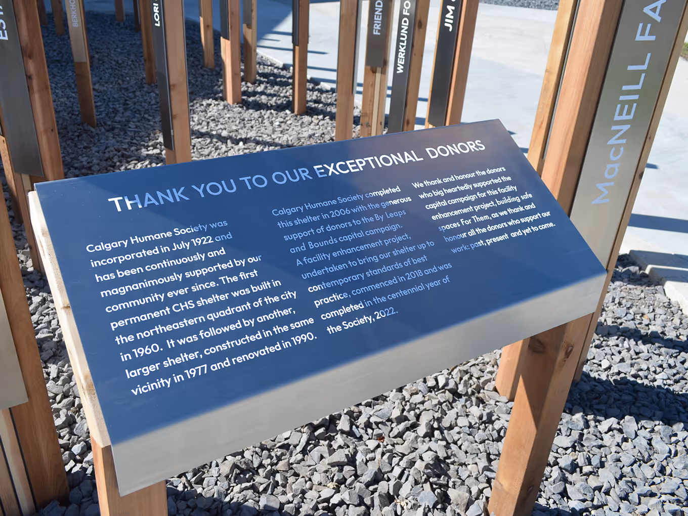 stainless steel donor recognition panel with white vinyl lettering