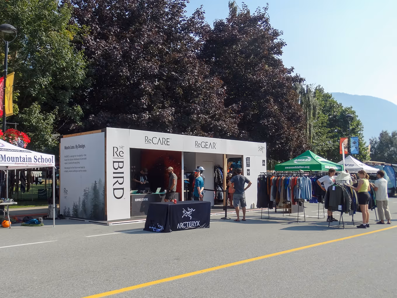 custom outdoor 10x30 reBird booth for Arc'teryx at an Academy event in Squamish.