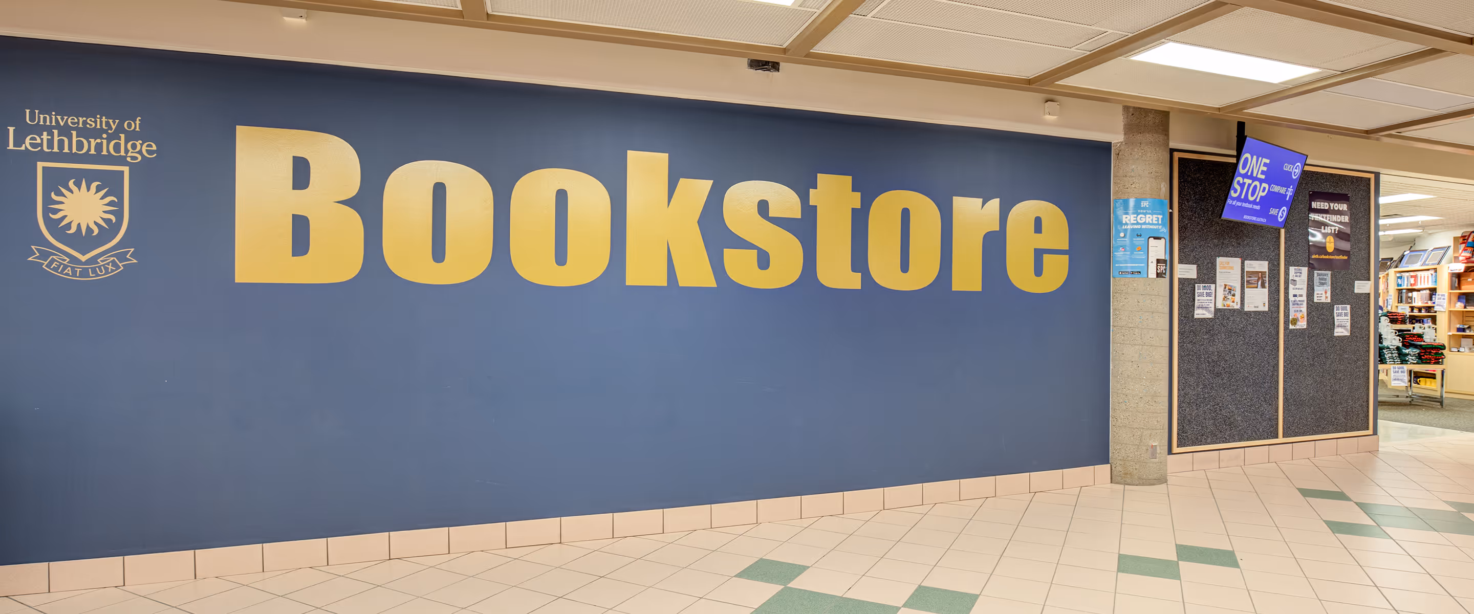 University of Lethbridge Bookstore exterior wall with large “Bookstore” lettering and campus branding.