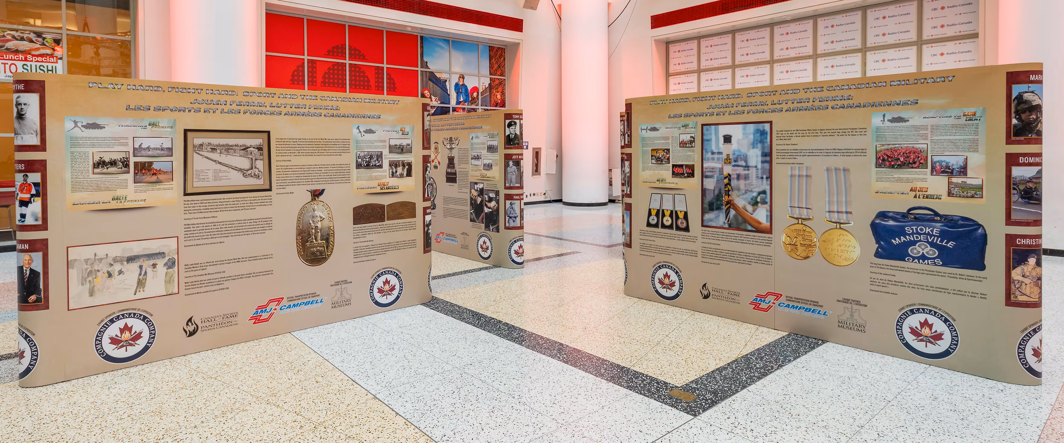  Portable Canadian Sports Hall of Fame exhibit displayed in a large atrium during the 64th Annual Induction Festival in Toronto.