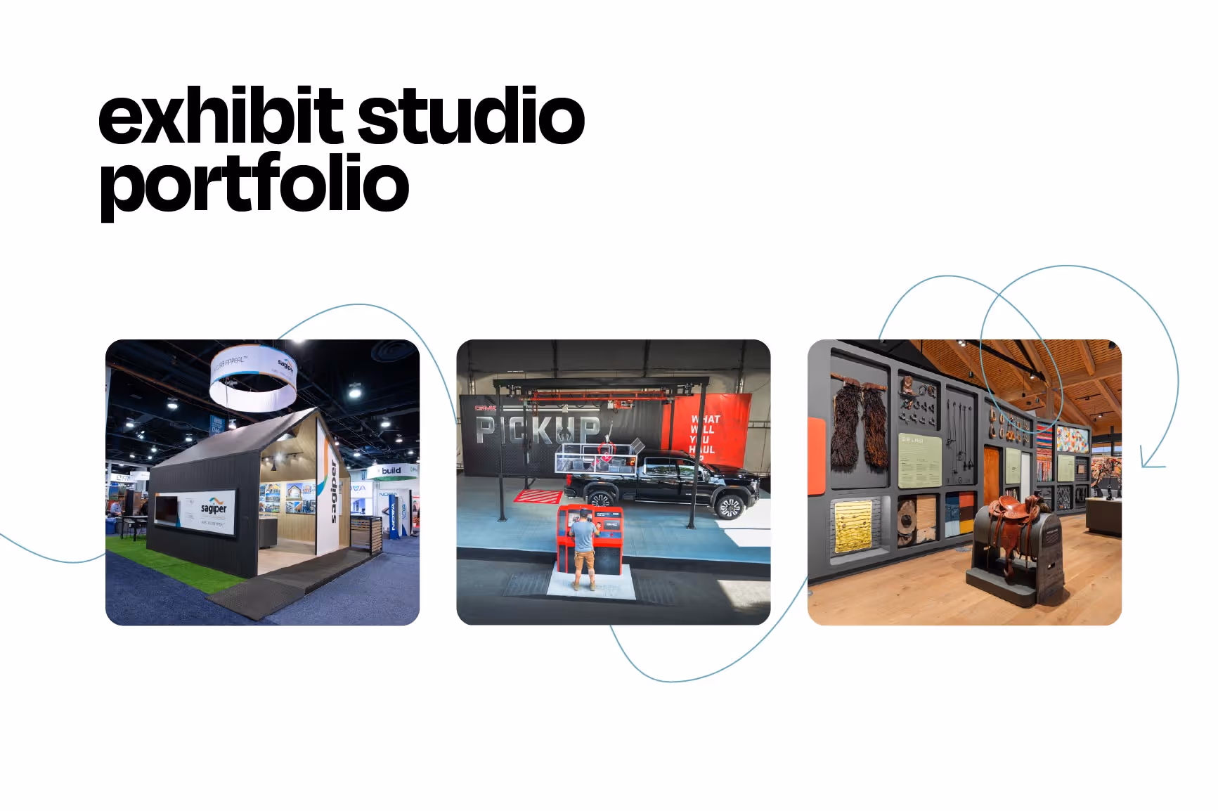 exhibit studio portfolio cover page with exhibits, branded environment, and experiential activation photos