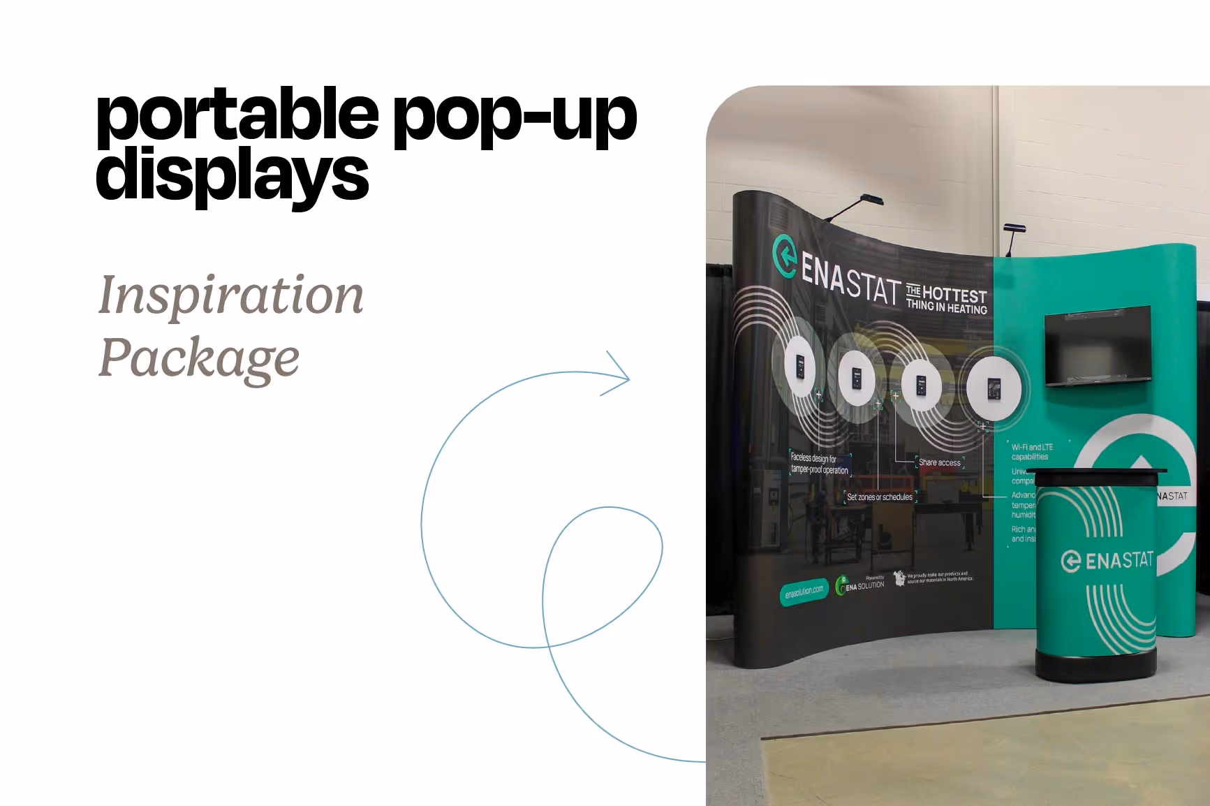 pop-up display cover image featuring a curved 8ft pop-up and podium