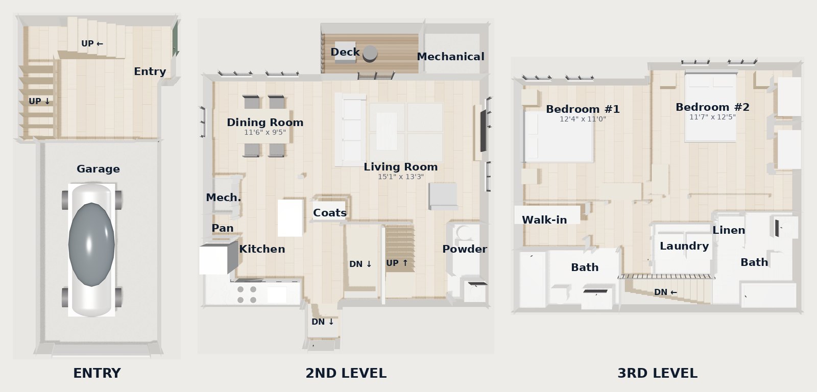 White Oaks at Wilton — Plan B6THG 3D floor plan, 1,388 SF