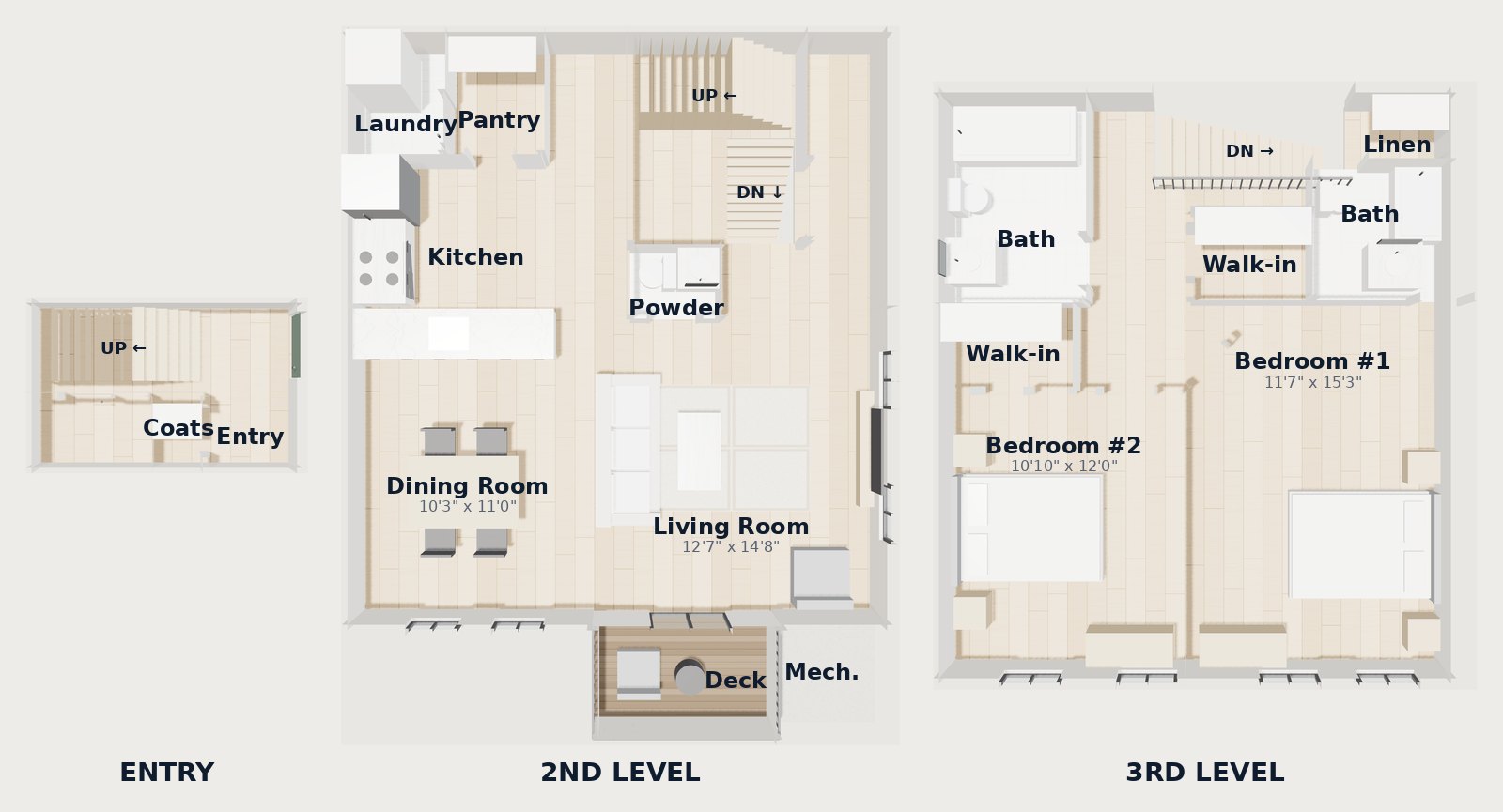 White Oaks at Wilton — Plan B5TH 3D floor plan, 1,390 SF