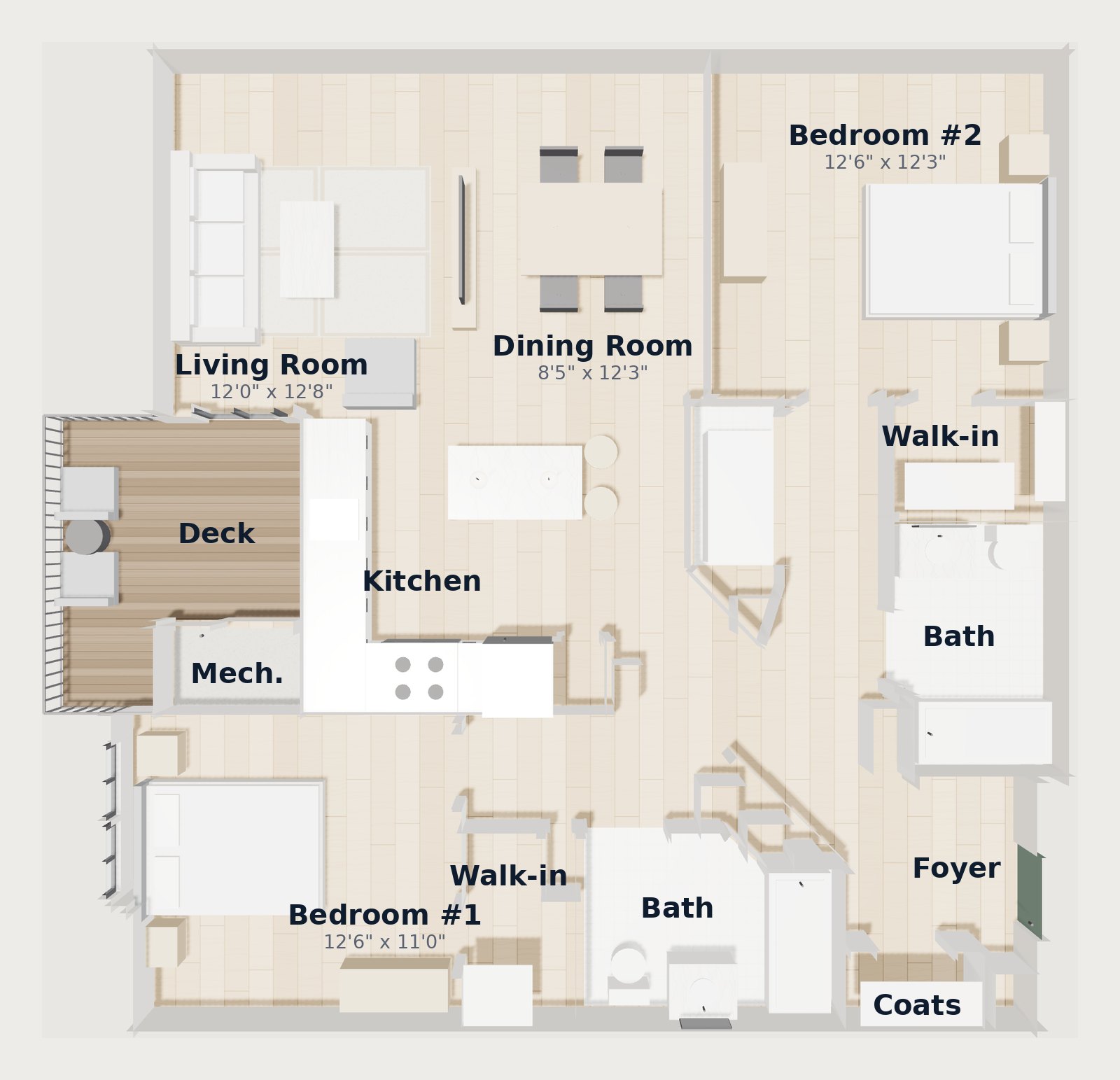 White Oaks at Wilton — Plan B4 3D floor plan, 1,189 SF