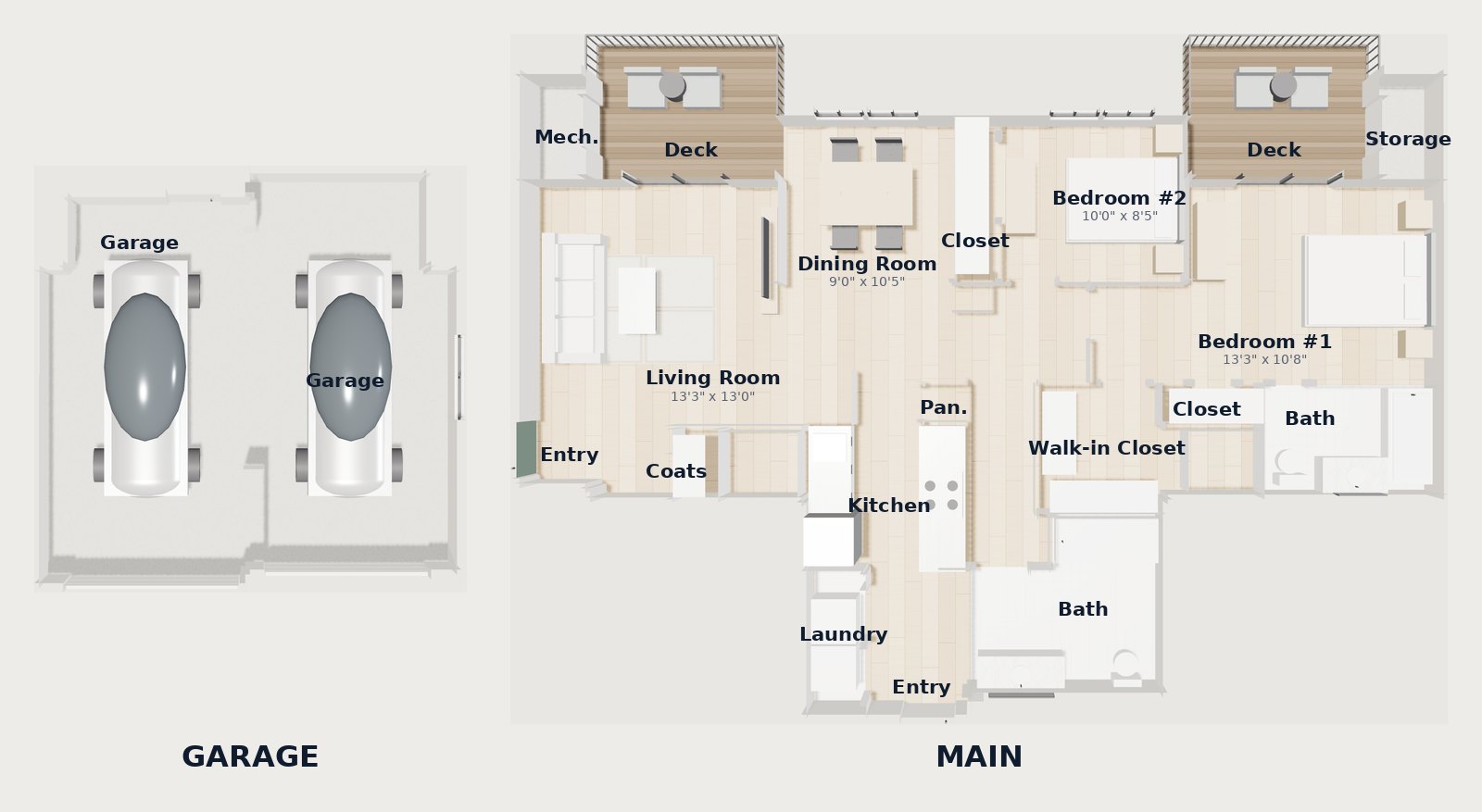 White Oaks at Wilton — Plan B1G2 3D floor plan, 1,211 SF