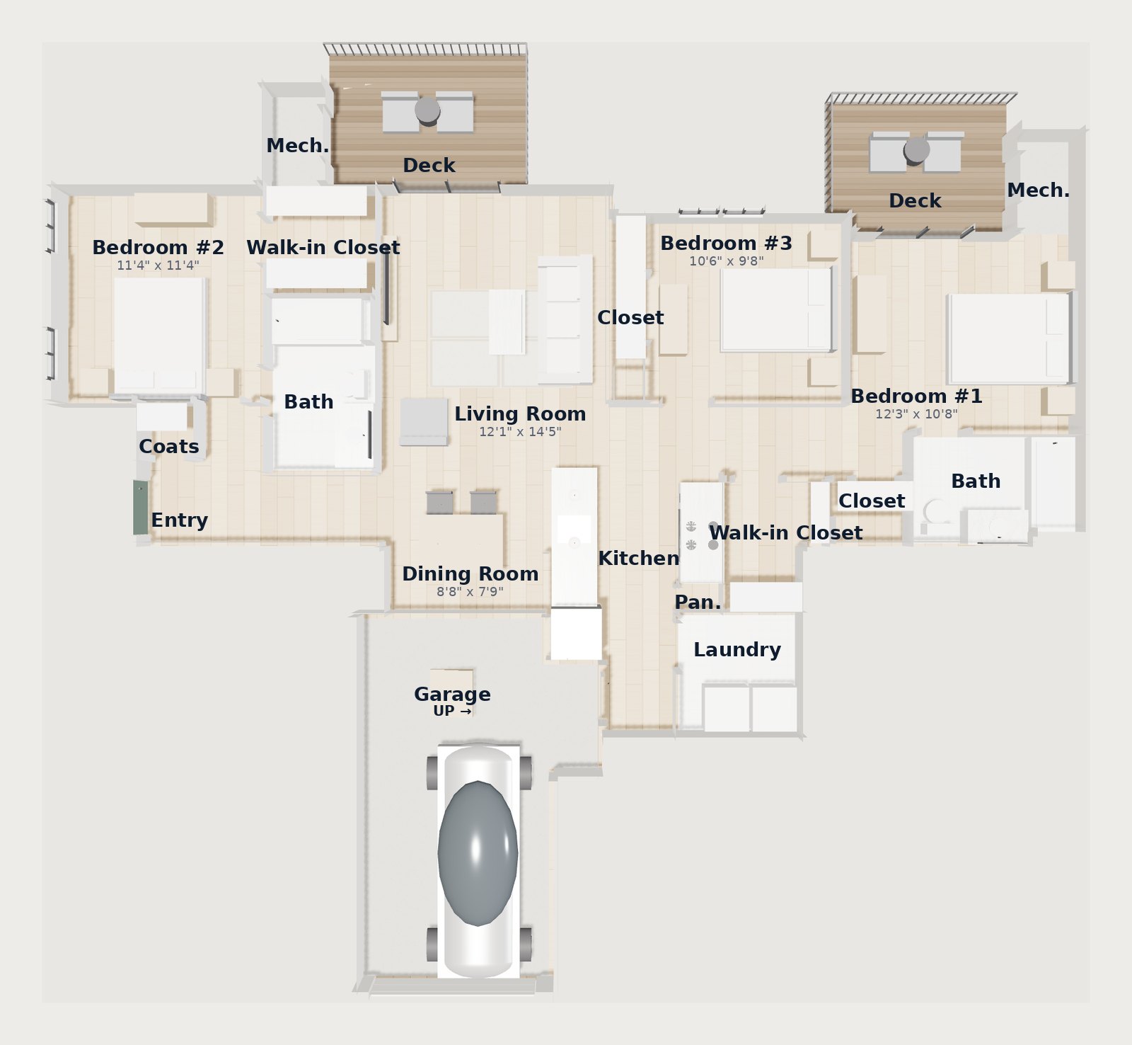 White Oaks at Wilton — Plan C1G 3D floor plan, 1,275 SF