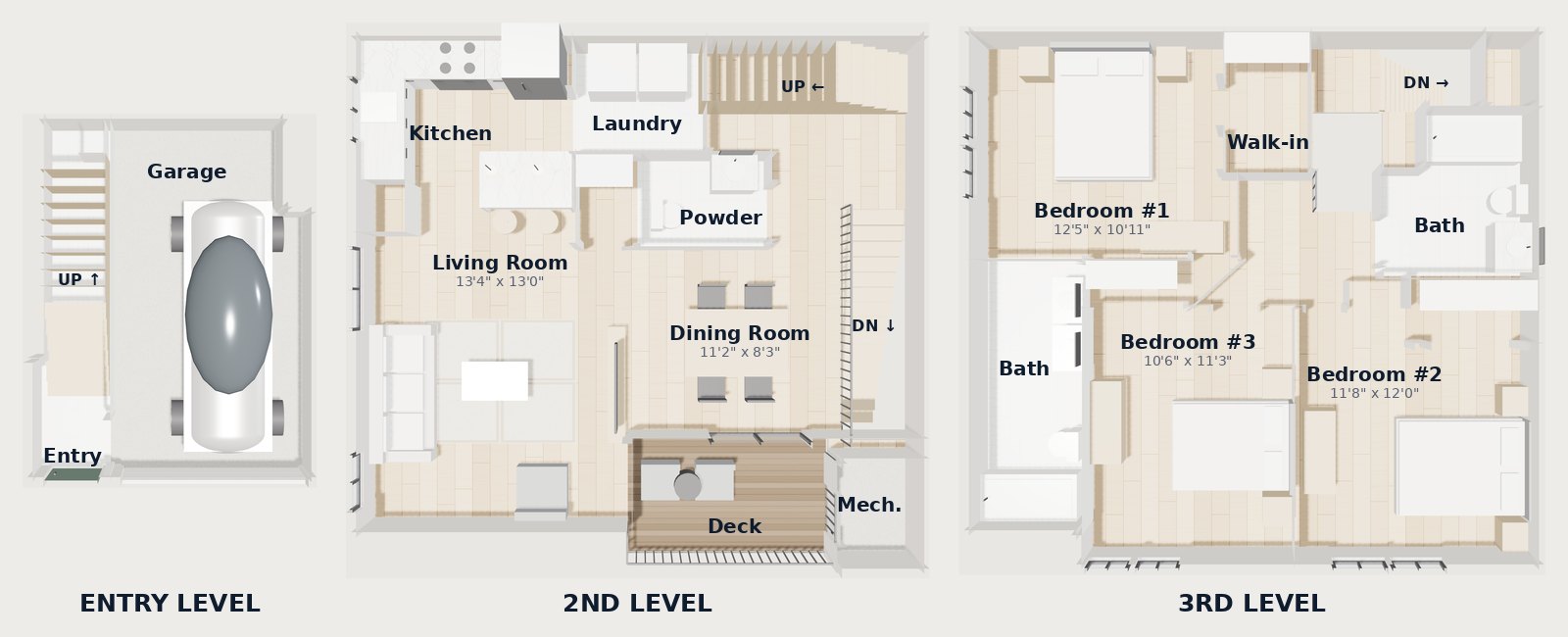 White Oaks at Wilton — Plan C2THG 3D floor plan, 1,543 SF