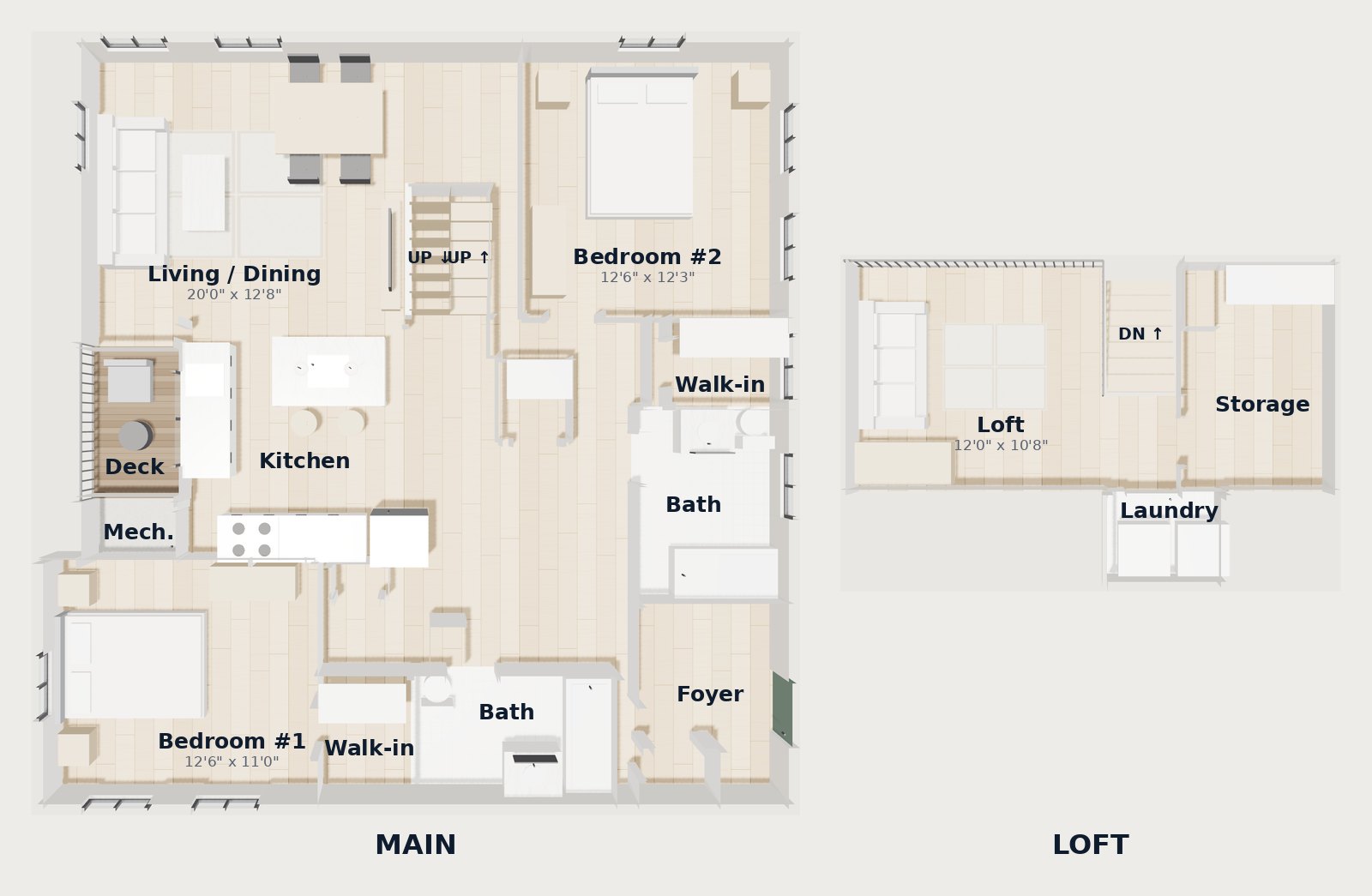 White Oaks at Wilton — Plan B4L 3D floor plan, 1,495 SF